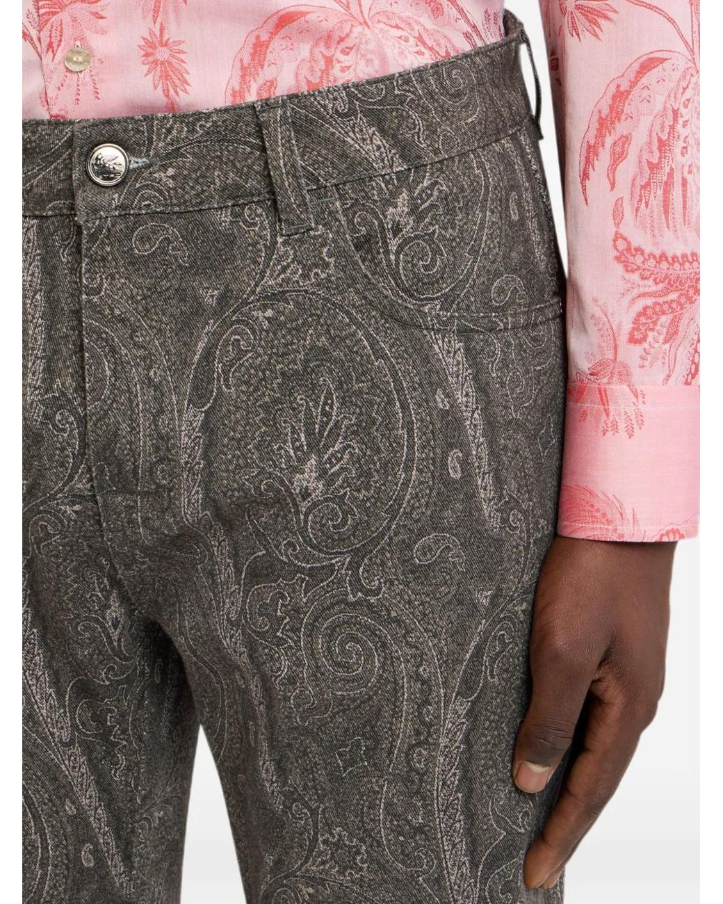 Etro Gray Regular-Fit Cotton Denim Jeans With Arnica Motif for men