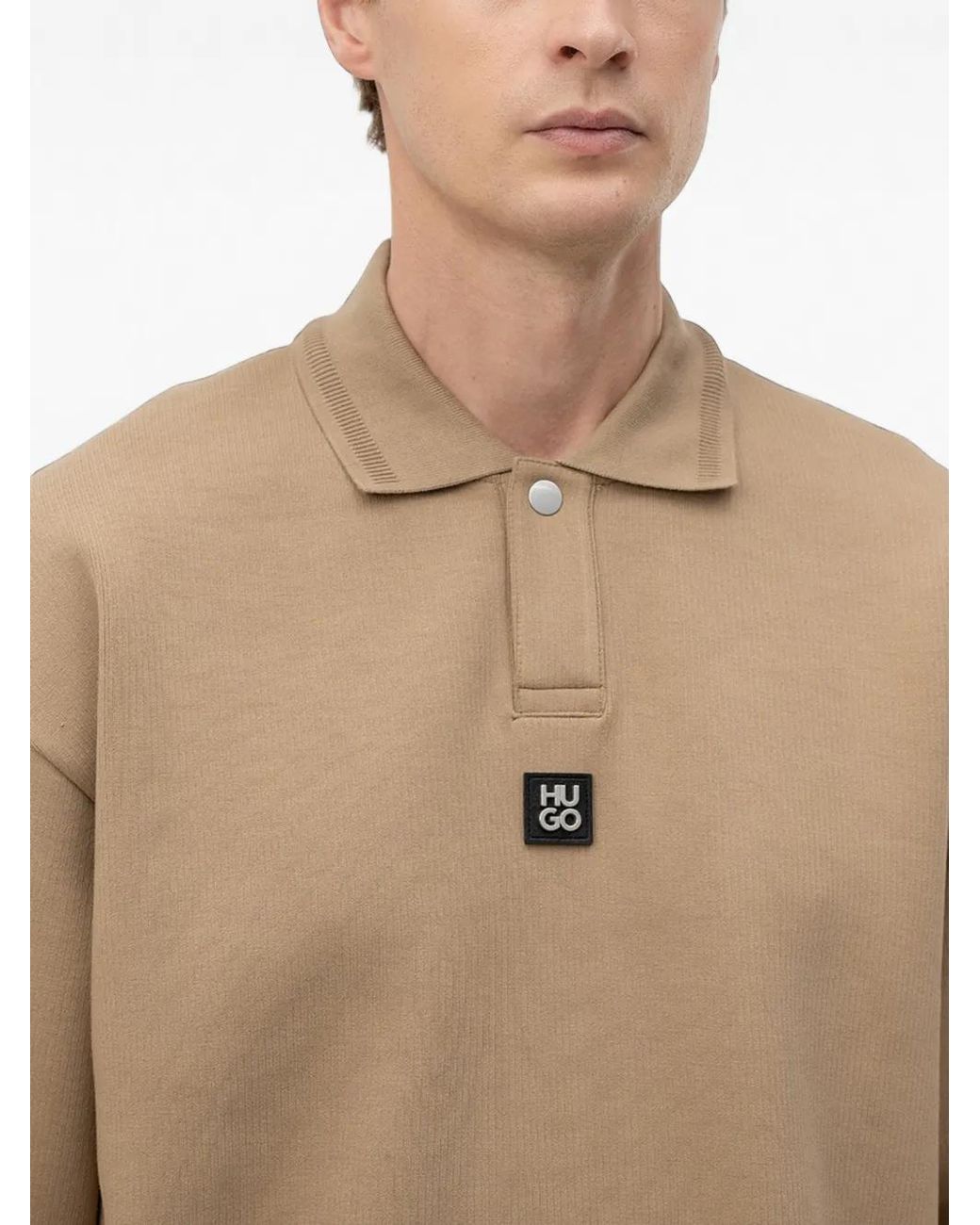 HUGO Natural Structured Cotton-Blend Sweatshirt With Polo Collar for men