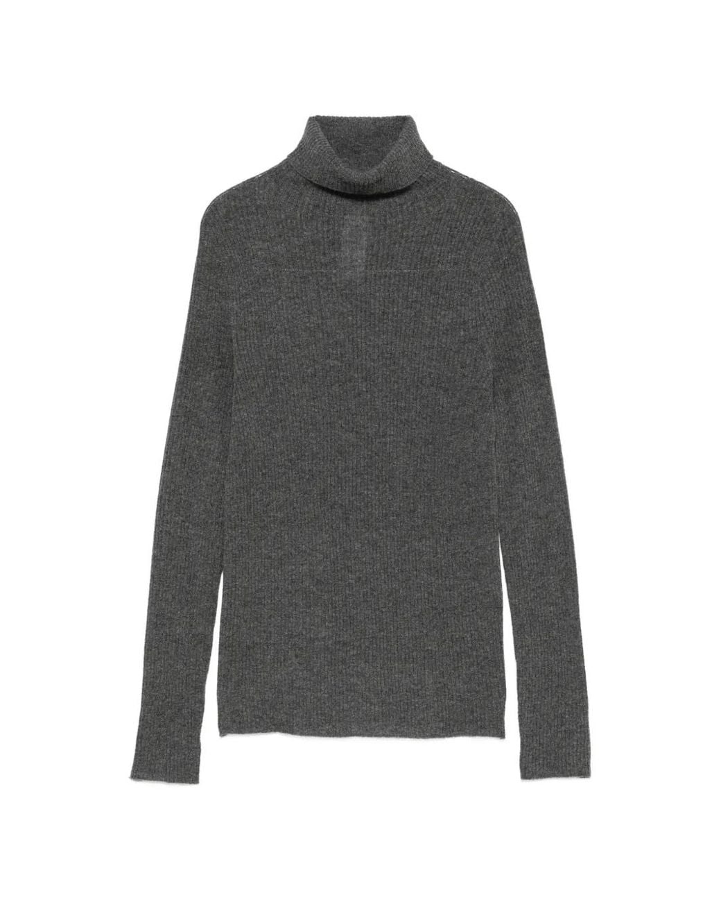 Fabiana Filippi Gray Ribbed-Knit Roll-Neck Sweater
