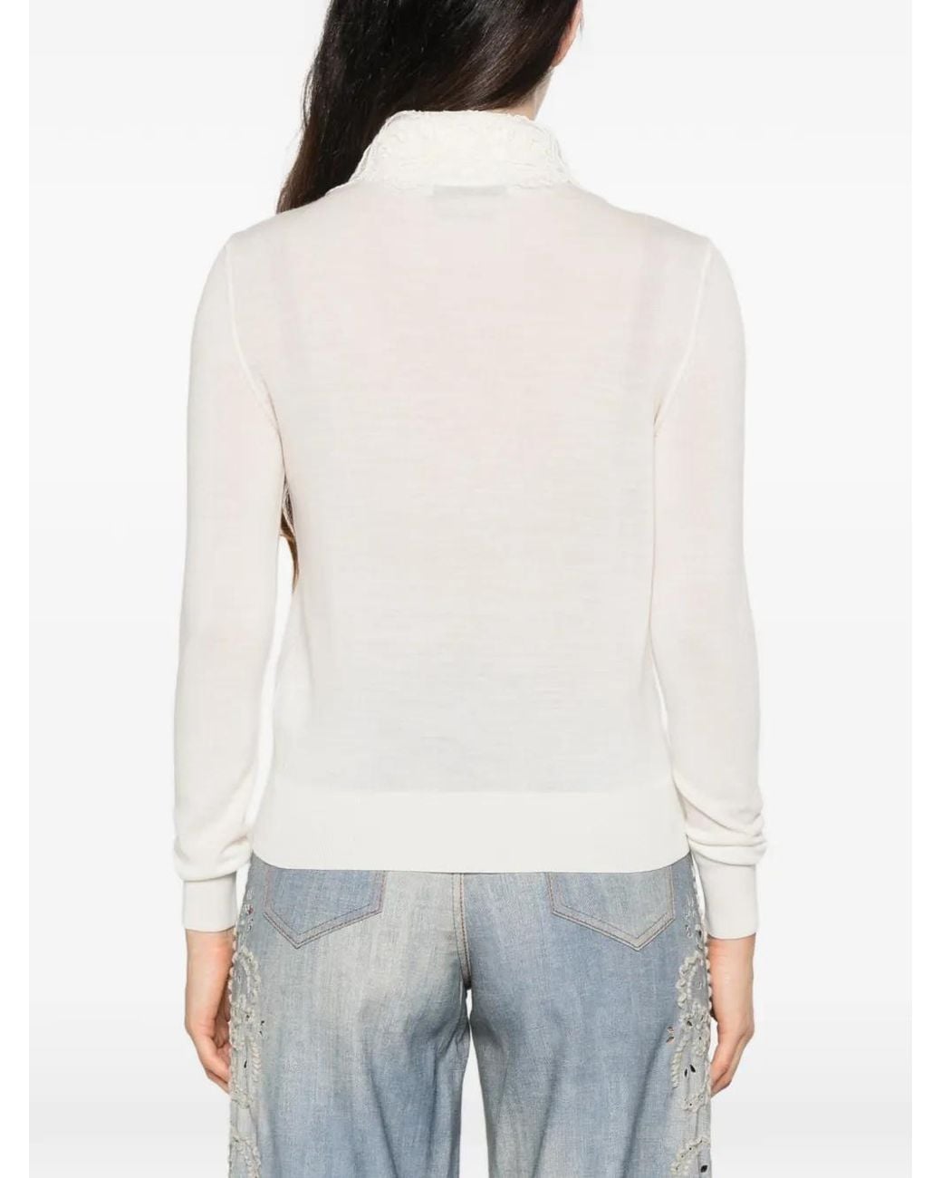 Ermanno Scervino White Lace-Panelled Cardigan