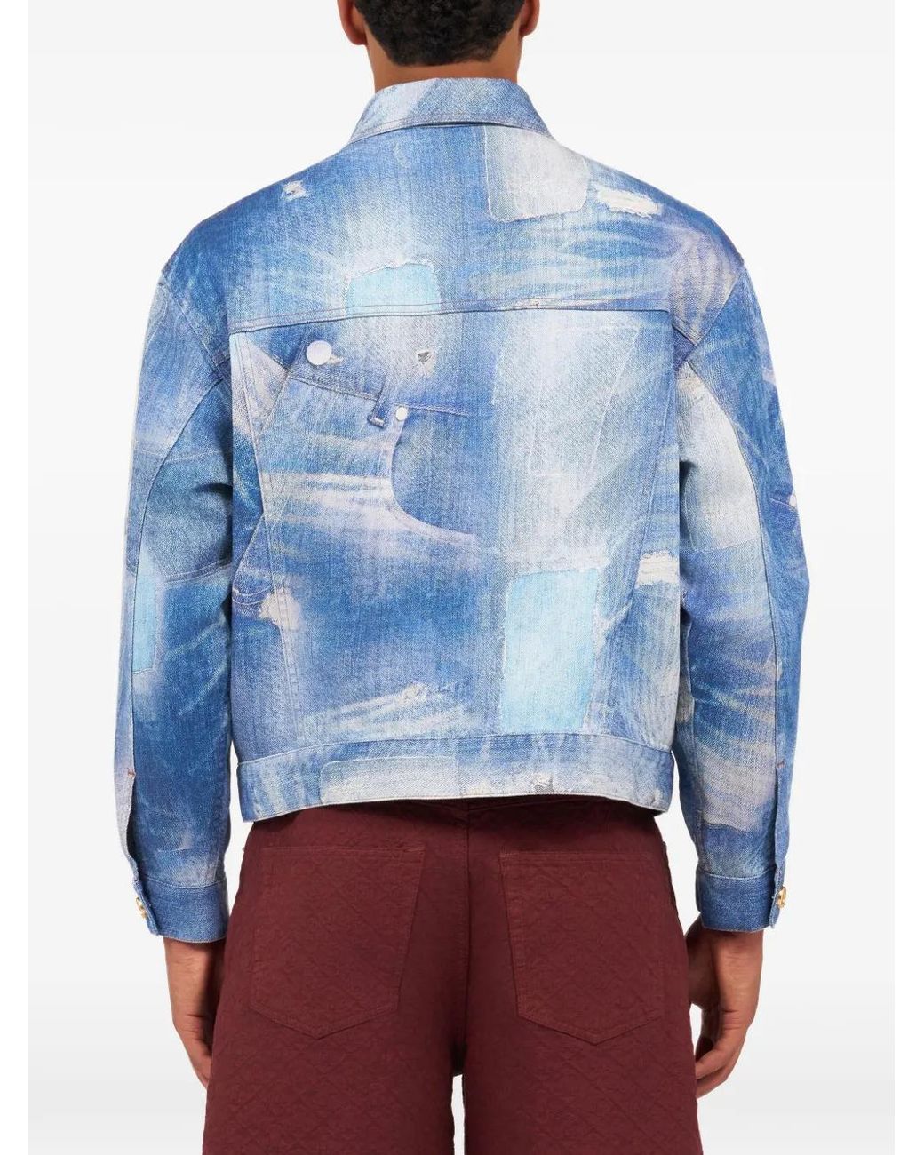 Roberto Cavalli Blue Patchwork-Effect Denim Jacket