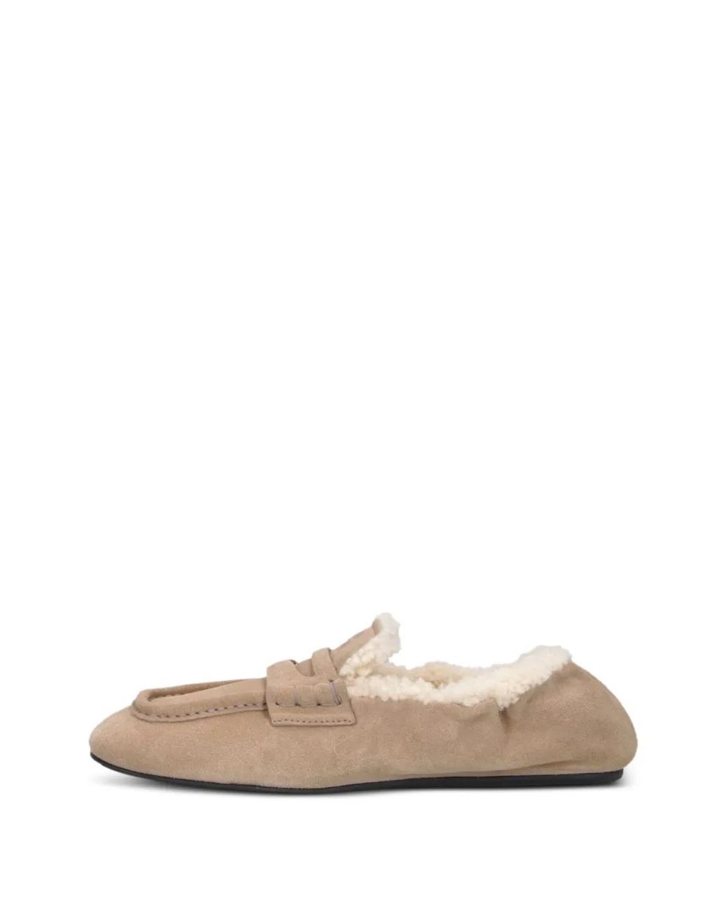 Miu Miu White Shearling-Lined Suede Loafers