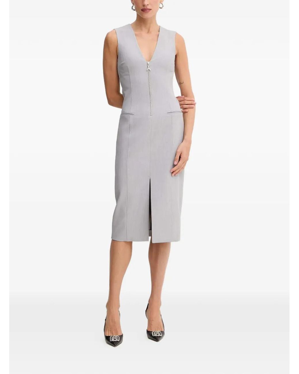 Patrizia Pepe White Zip-Fastening Sleeveless Midi Dress