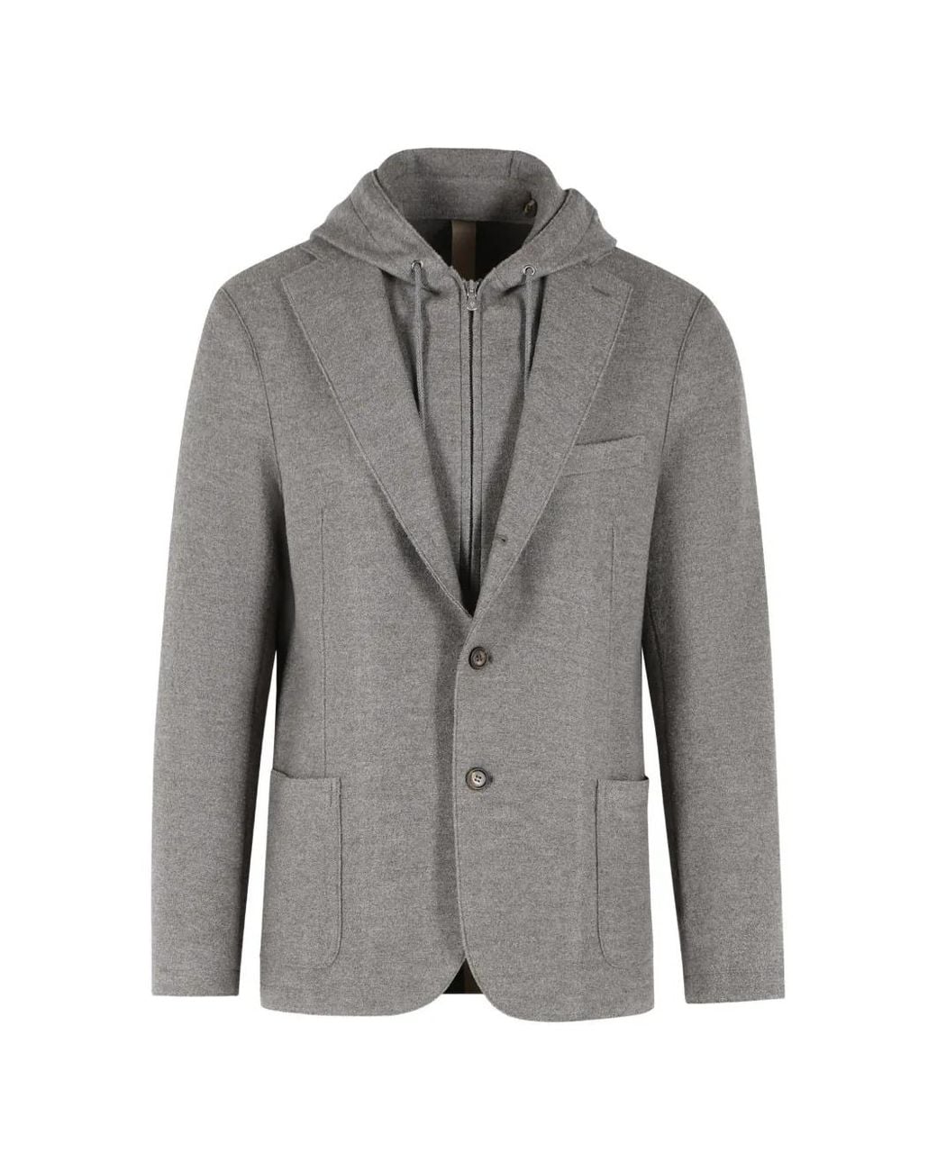 Eleventy Gray Hooded Single-Breasted Blazer for men