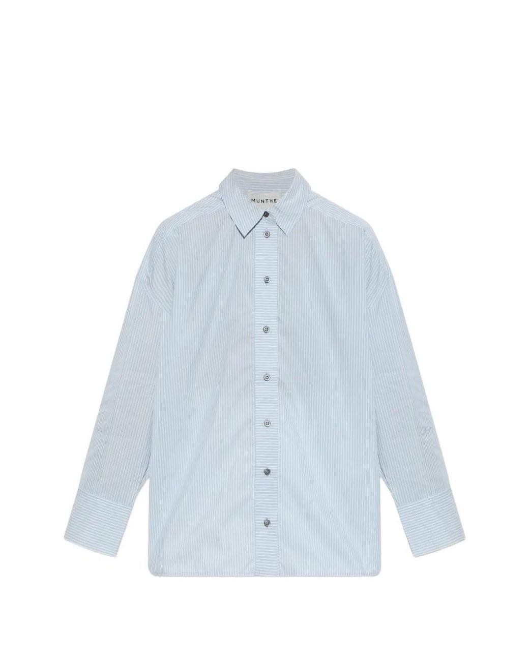 Munthe Blue Vontairo Stripe-Print Sequin-Embellished Shirt