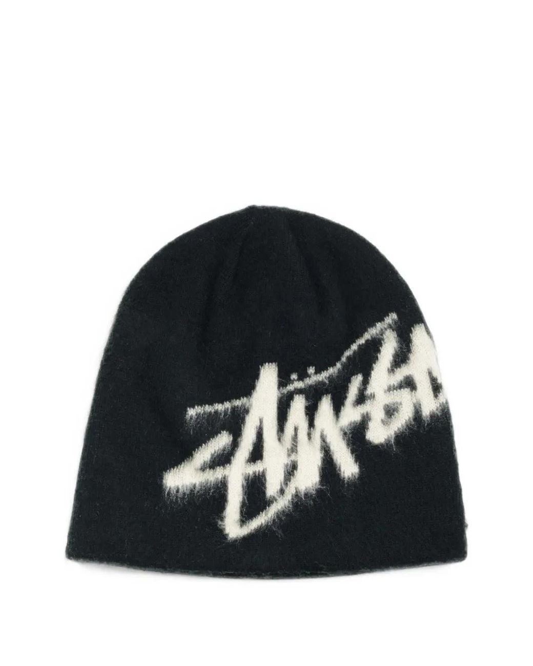 Stussy Black Brushed-Out-Logo Beanie Hat