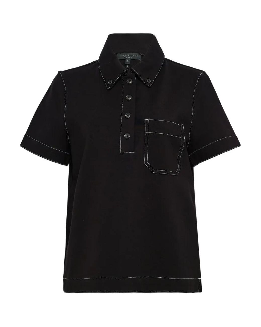 Rag & Bone Black Irina Contrast-Stitch Polo Shirt