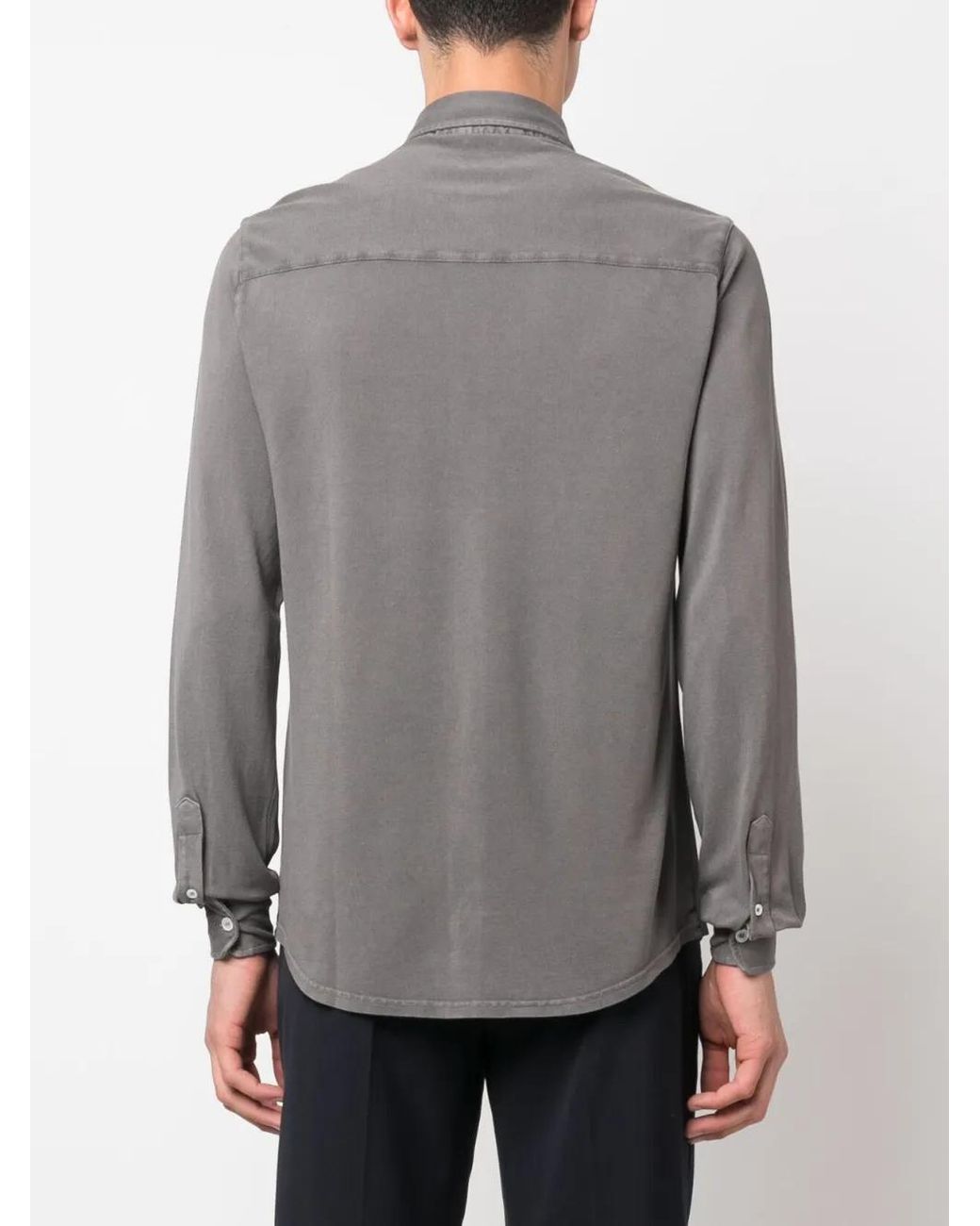 Fedeli Gray Chambray Spread-Collar Cotton Shirt for men