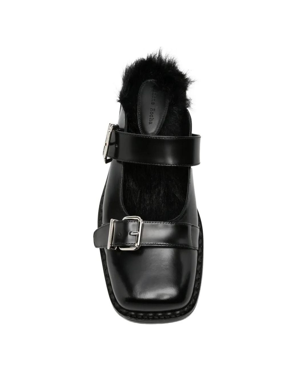 Simone Rocha Black Faux-Fur Buckle Mules