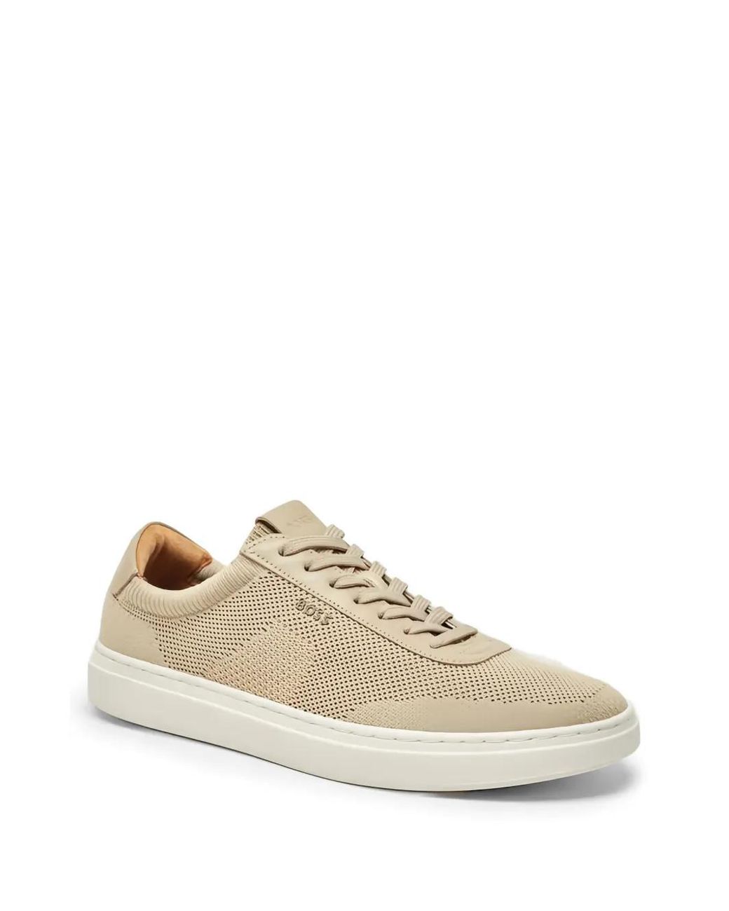 Boss White Lace-Up Sneakers With Knitted Uppers And Leather Trims for men