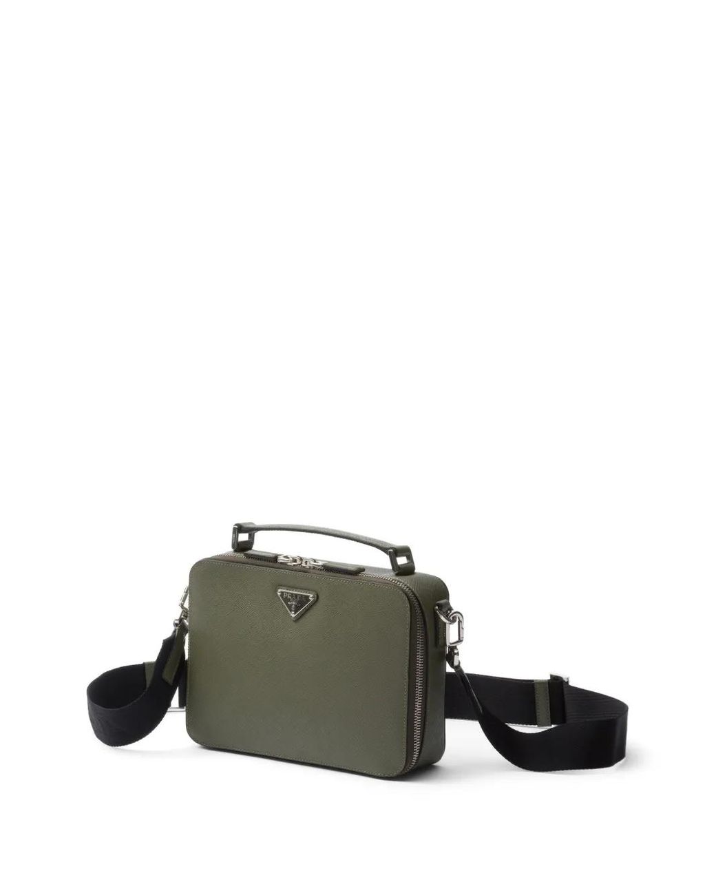 Prada Black Medium Brique Leather Messenger Bag for men