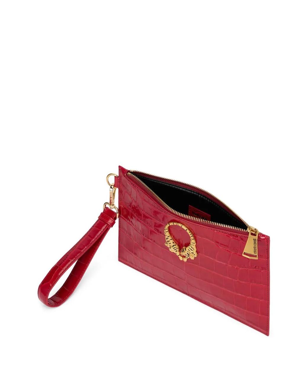 Roberto Cavalli Red Roar Leather Clutch Bag