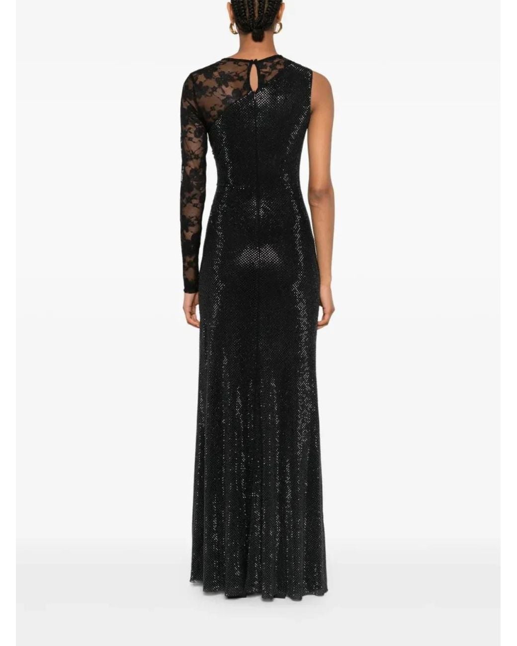 Self-Portrait Black Rhinestone Mesh And Lace Maxi Dress