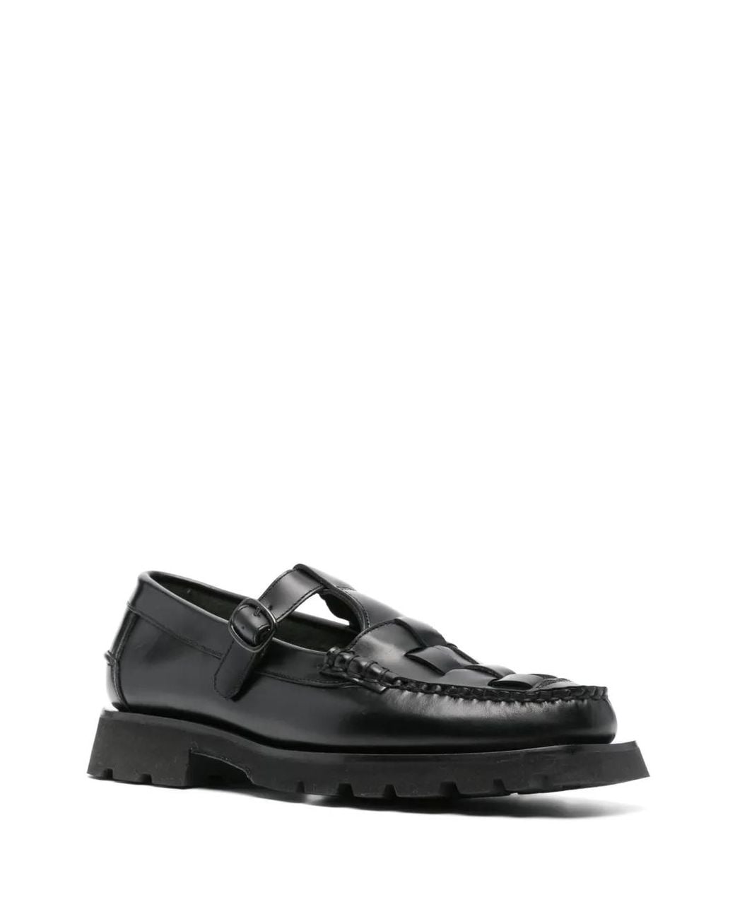 Hereu Black Soller Interwoven-Design Leather Loafers for men