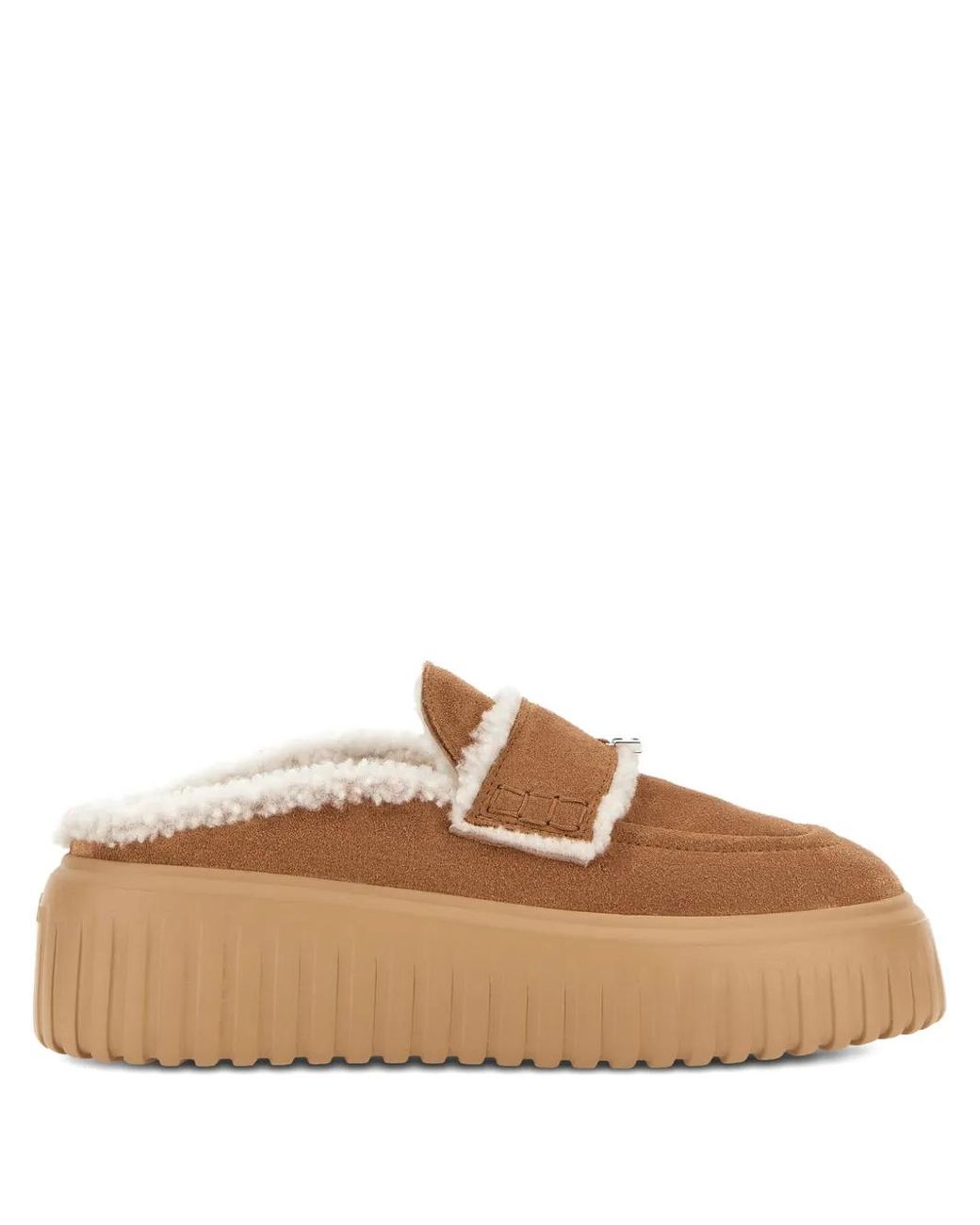 Hogan Brown H-Striped Platform Mules