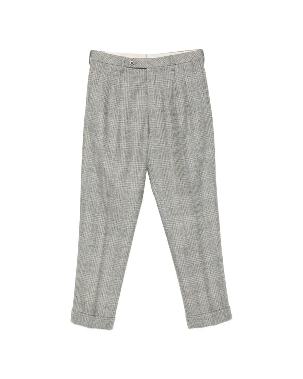 GTA Gray Dante Prince Of Wales Check Pleated Trousers for men