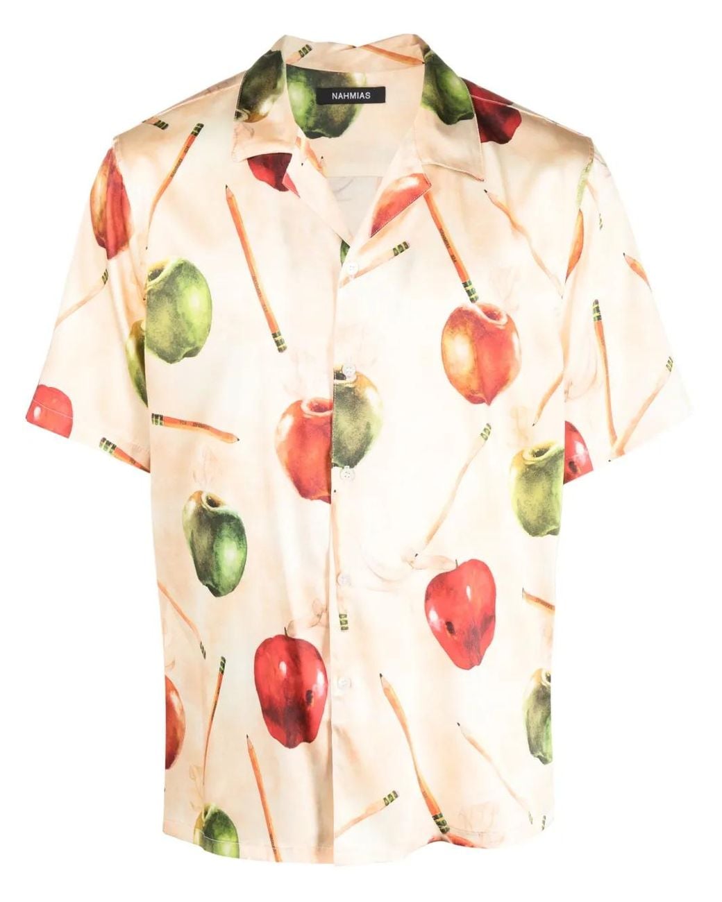 NAHMIAS Pink Apple-Motif Silk Shirt for men