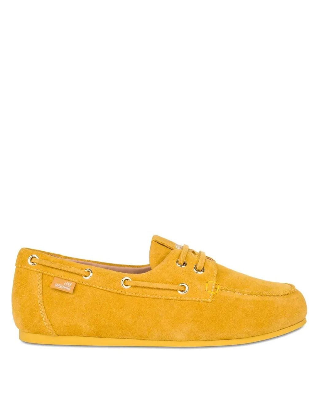 Love Moschino Yellow Lace-Up Suede Loafers
