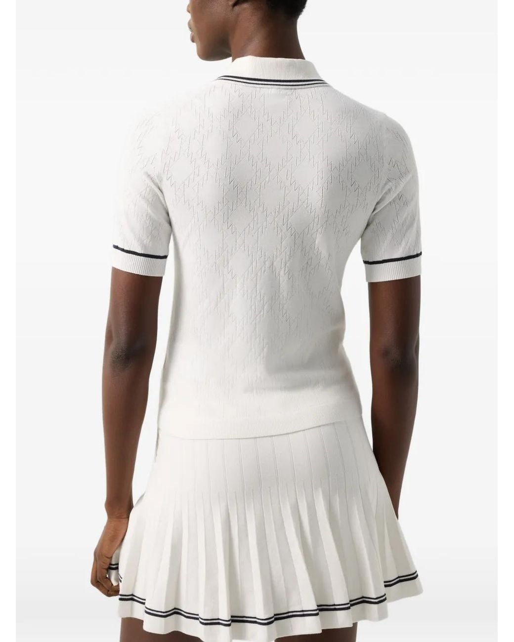 Bogner White Mandy Pointelle-Knit Polo Shirt