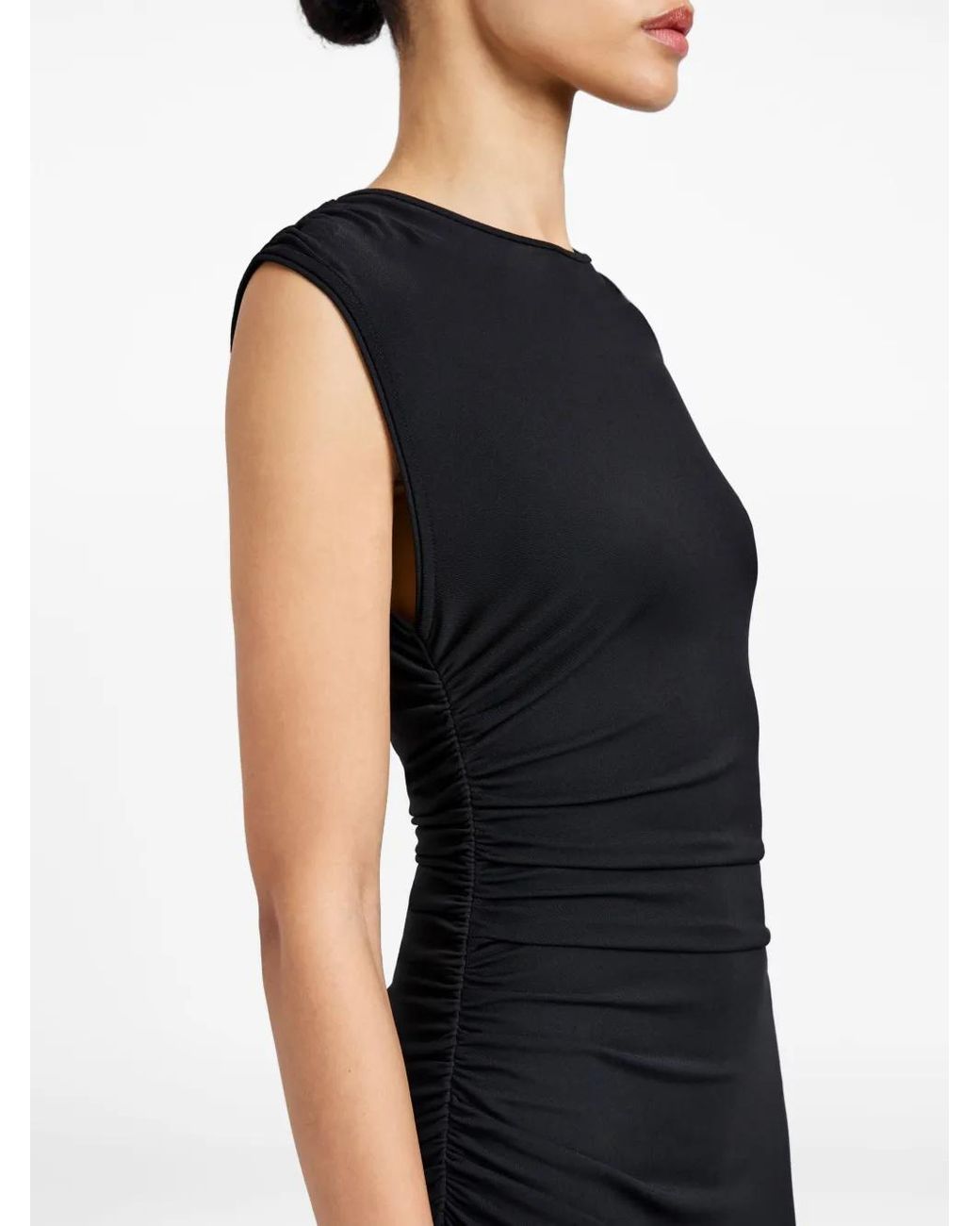 Proenza Schouler Black Mimi Gathered-Shoulder Midi Dress