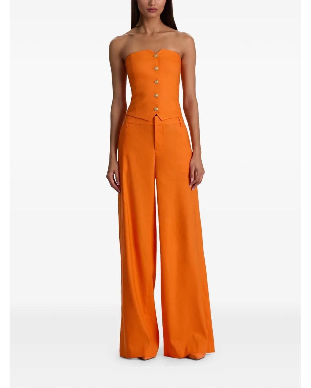 Alice + Olivia Orange Strapless Button-Down Top