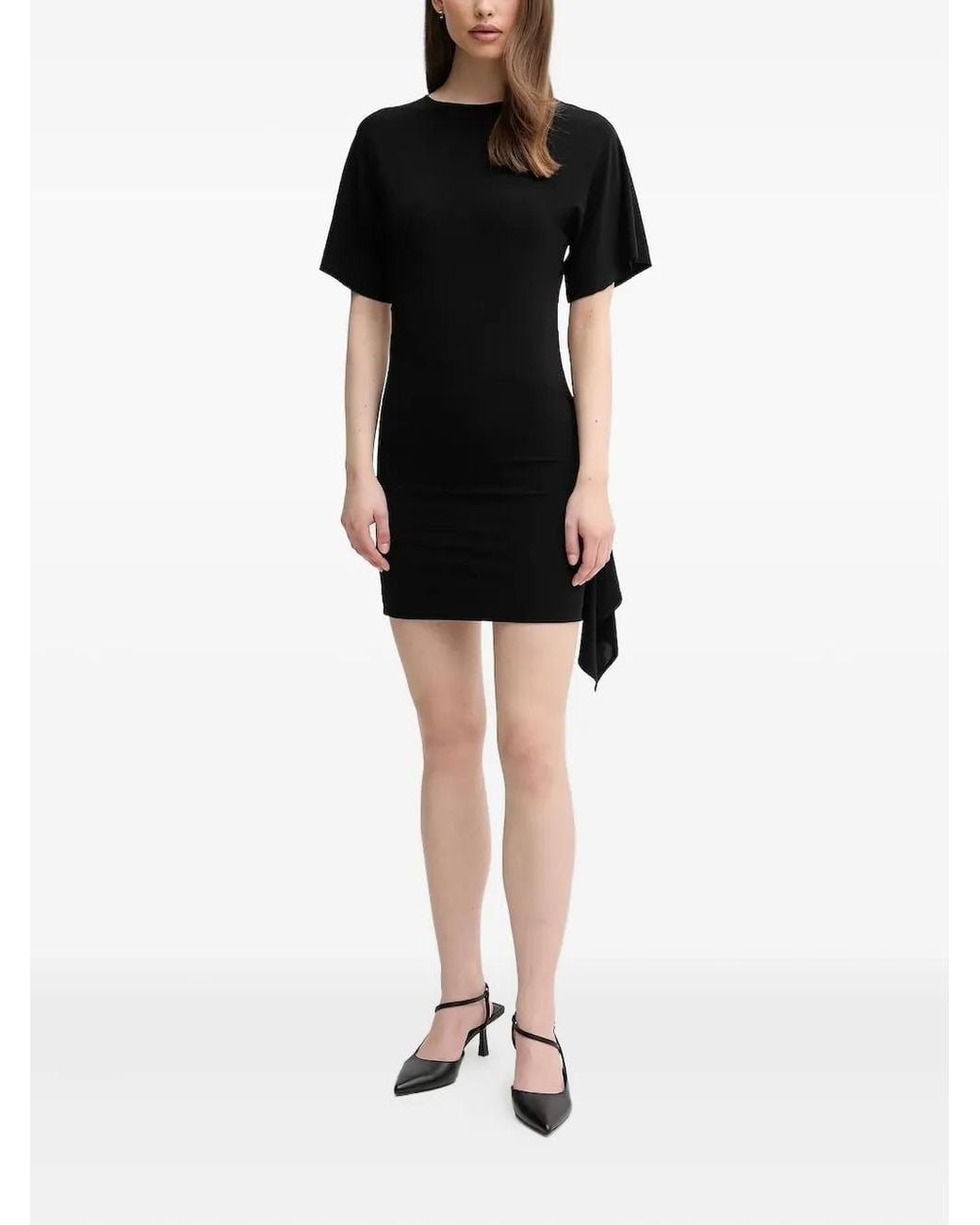 Emporio Armani Black Draped-Detail Short-Sleeve Mini Dress