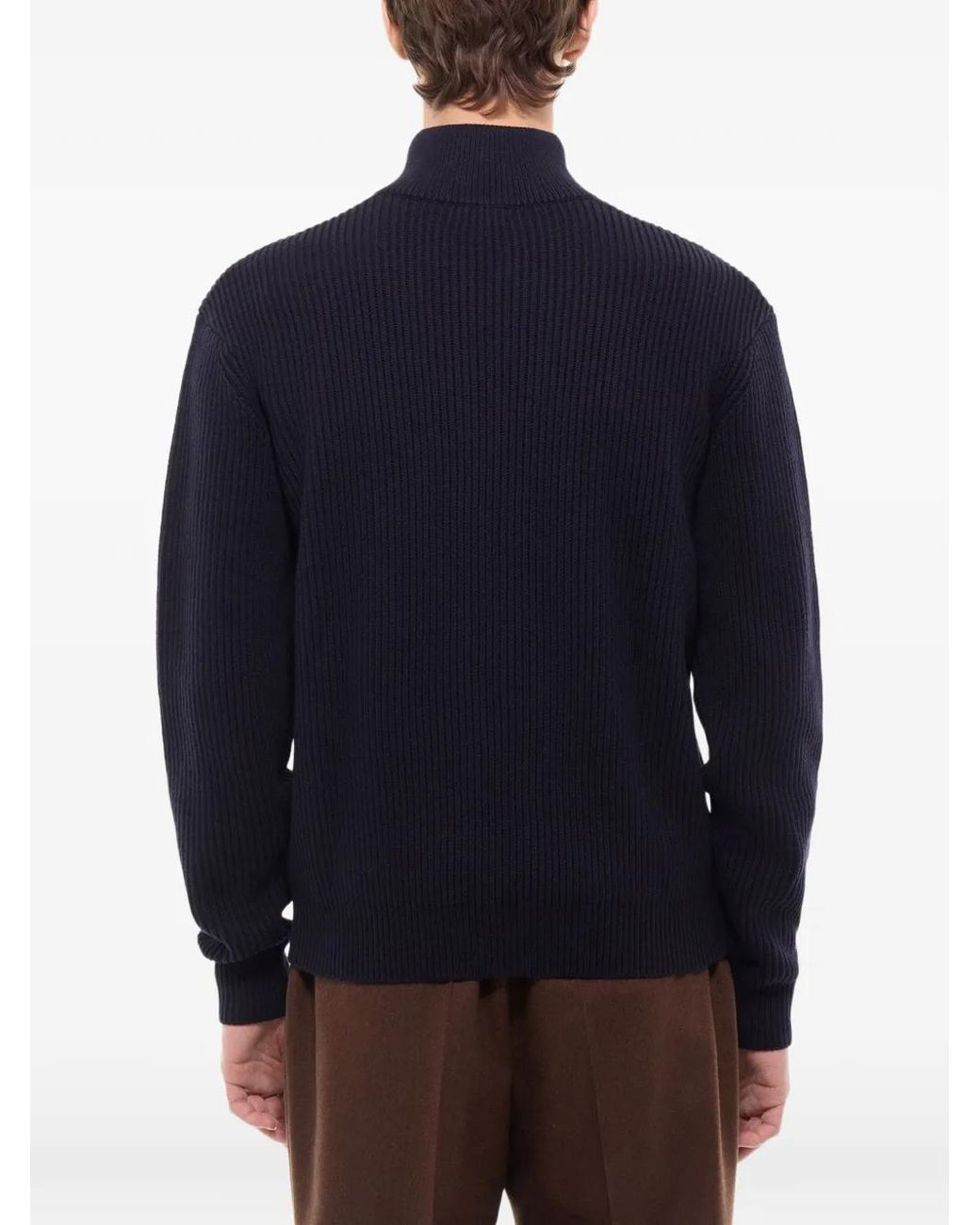 Fursac Blue Cardigan Côtelée À Fermeture Zippée for men