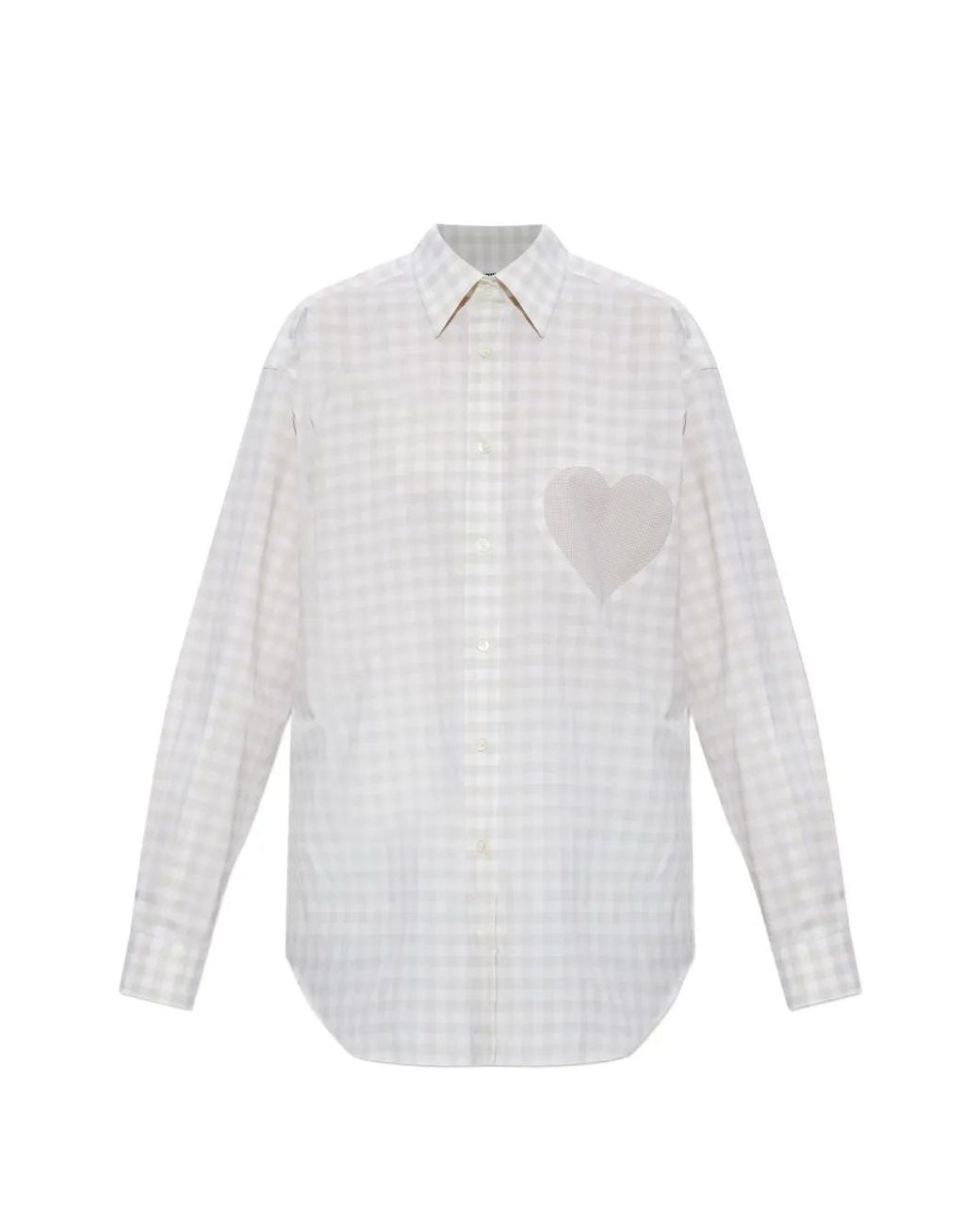 Moschino White Heart-Motif Check-Pattern Shirt