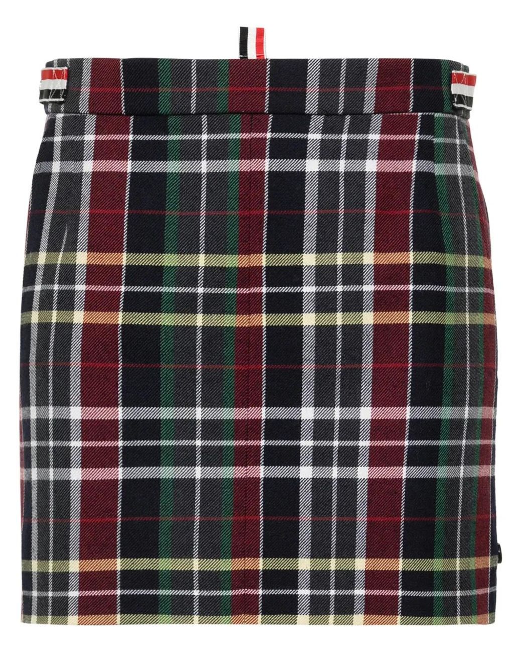 Thom Browne Blue Tartan-Check Wool Miniskirt