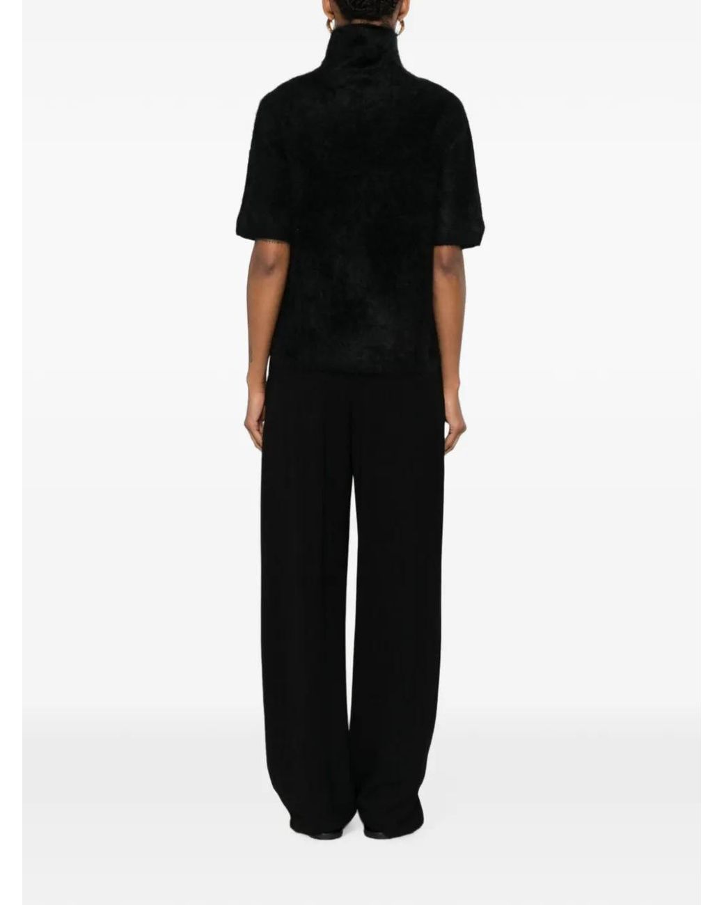 Soft Goat Black Short-Sleeve Turtleneck Sweater