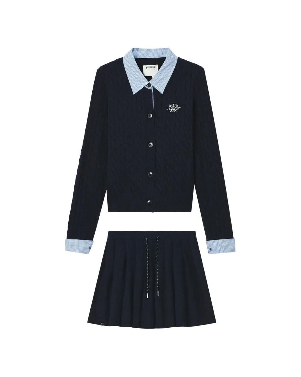 Musium Div. Blue Cable-Knit Cardigan And Mini Skirt Set