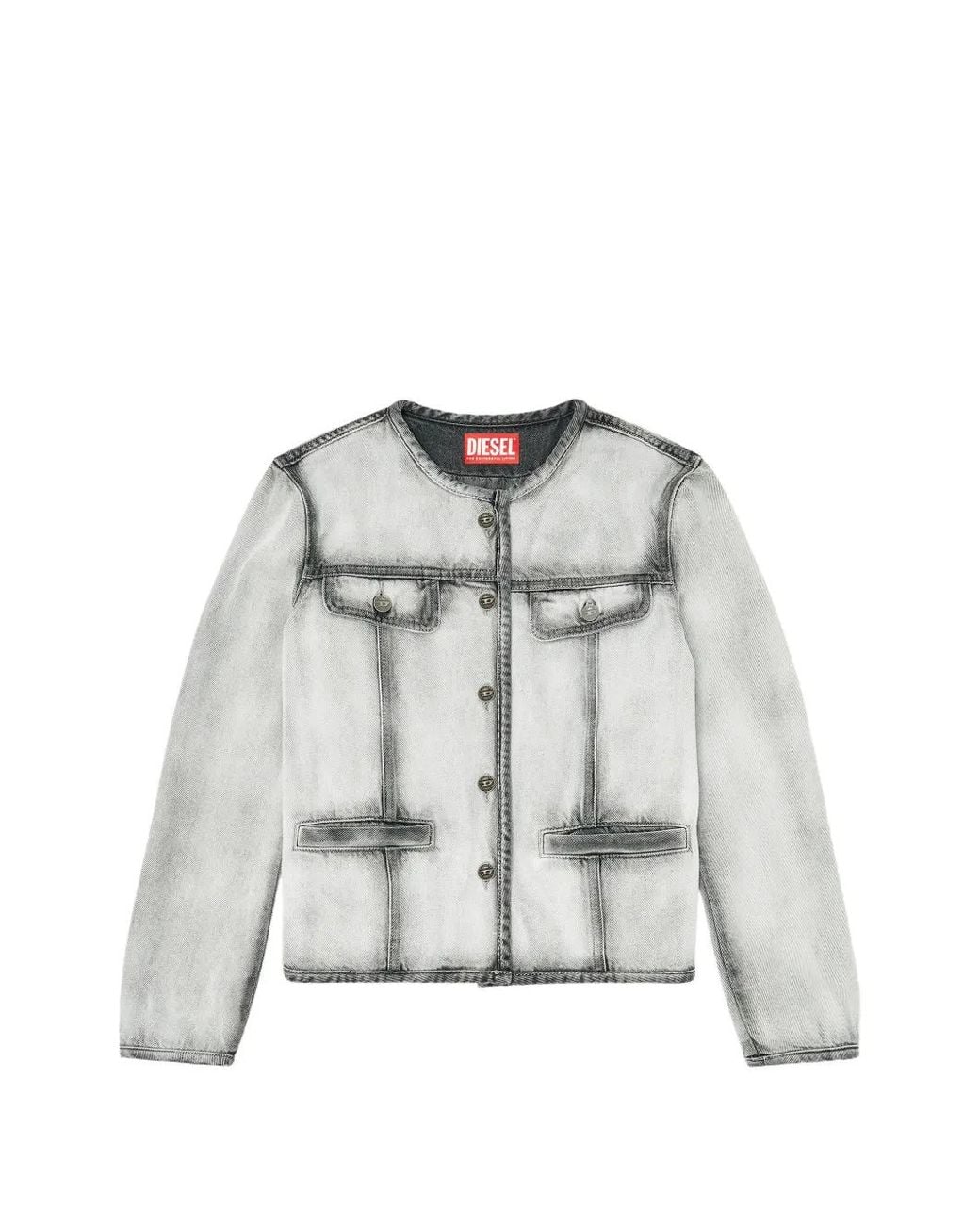 DIESEL Gray Collarless Acid-Wash Denim Jacket