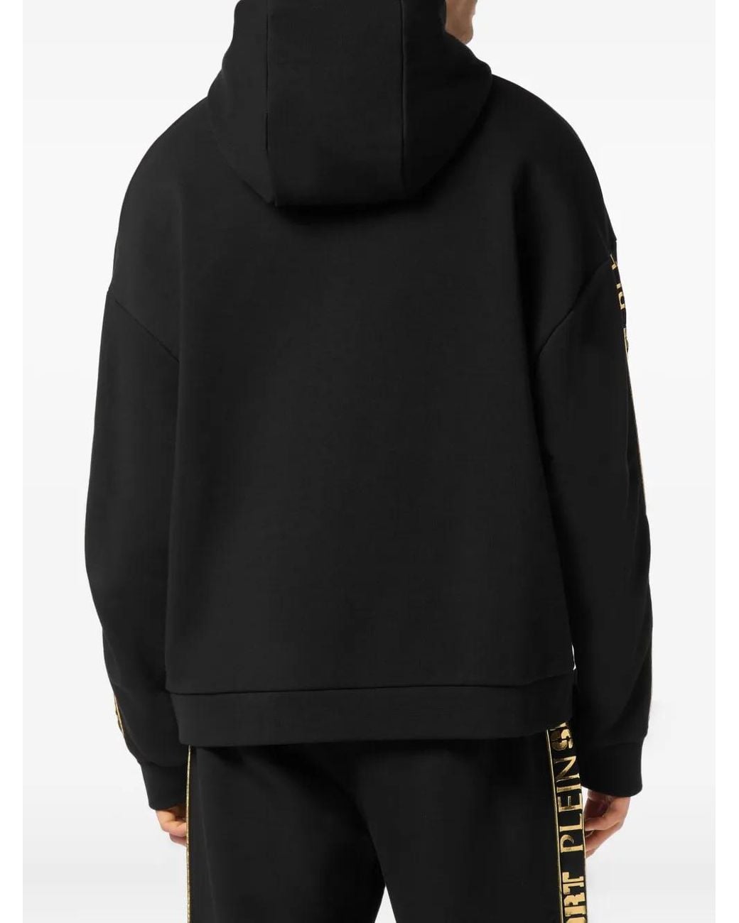 Philipp Plein Black Laminated-Logo Hoodie for men