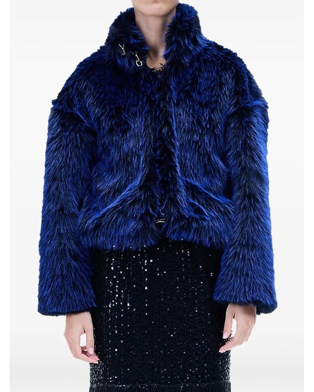 Just Cavalli Blue Hook-Fastening Coat
