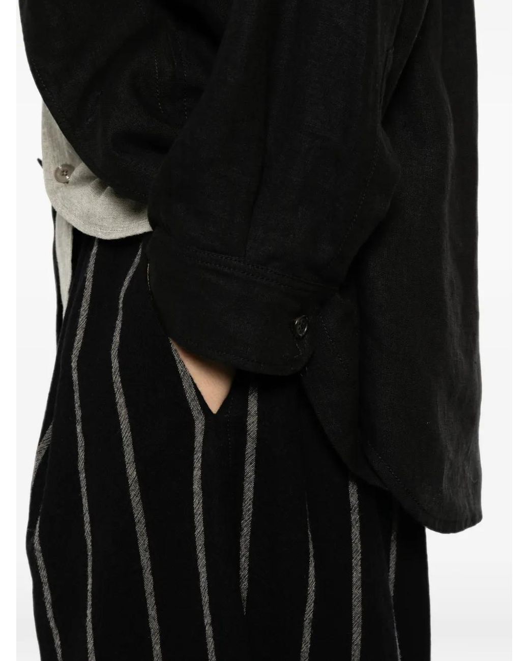 Uma Wang Black Pantalon En Laine À Rayures for men