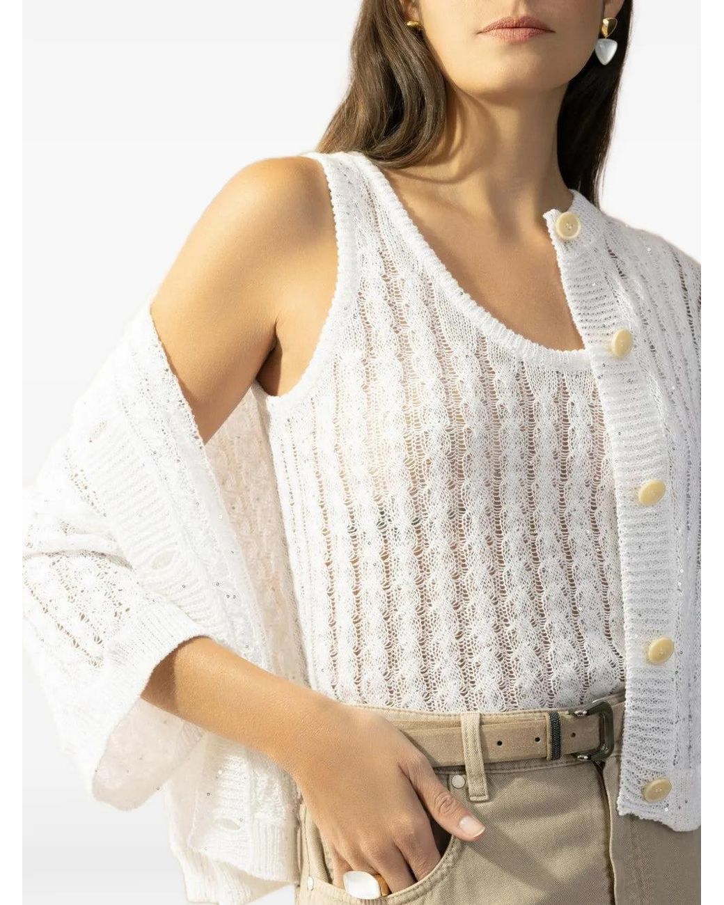 Brunello Cucinelli White Knitted Vest