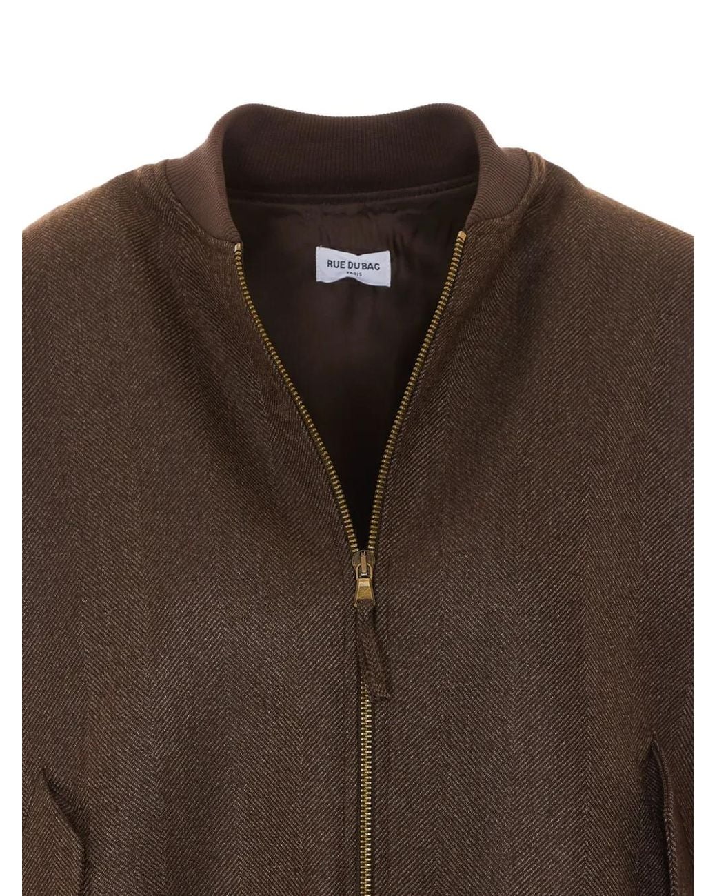 RUE DU BAC Brown Herringbone-Pattern Zip-Up Jacket