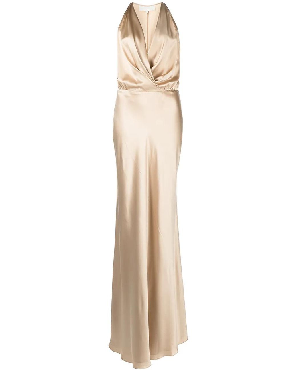 Michelle Mason Natural Draped Halterneck Gown