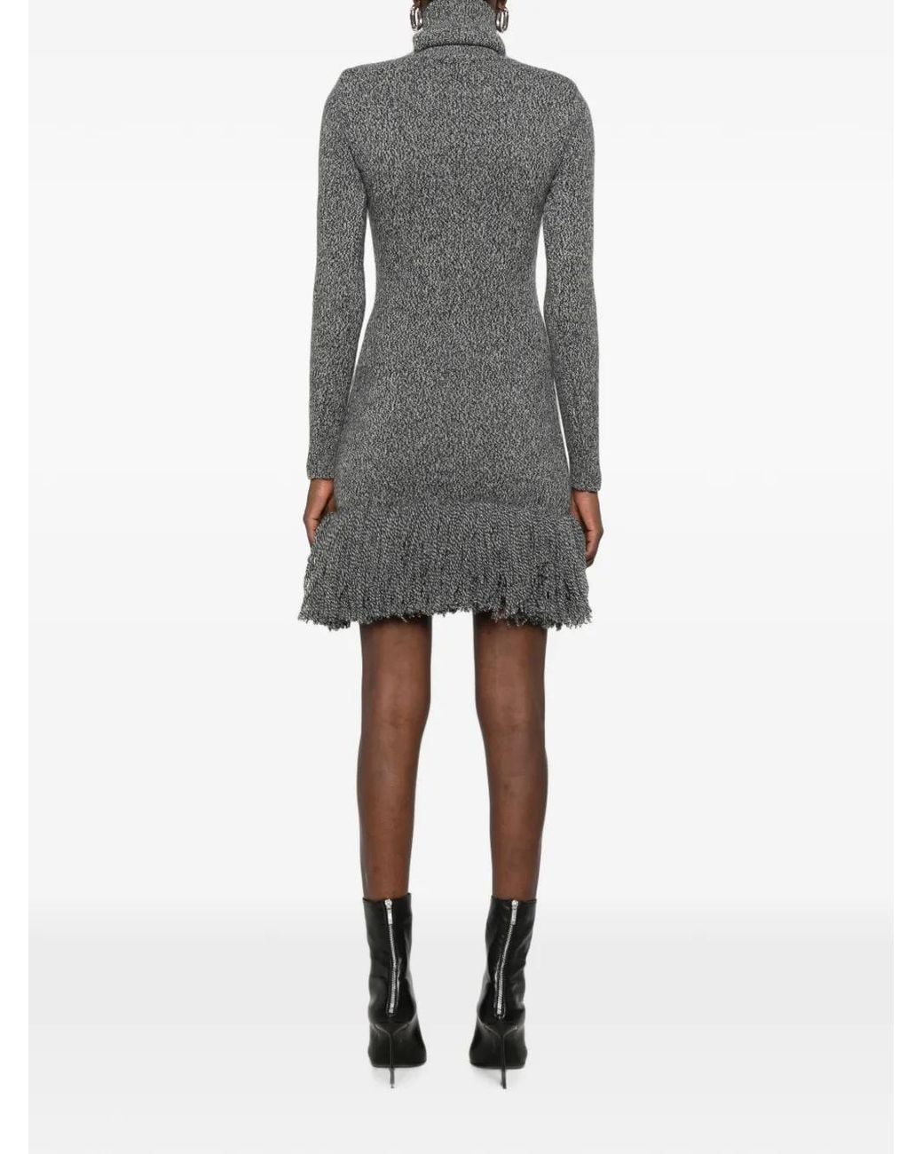 ELY ELY Gray Robe Courte Frangée À Col Roulé