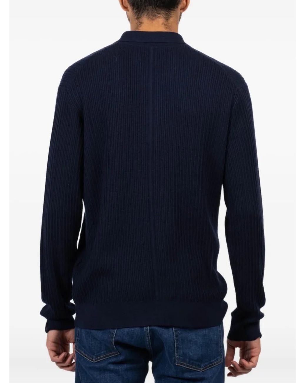 Rag & Bone Blue Crawford Ribbed Long-Sleeve Polo Shirt for men