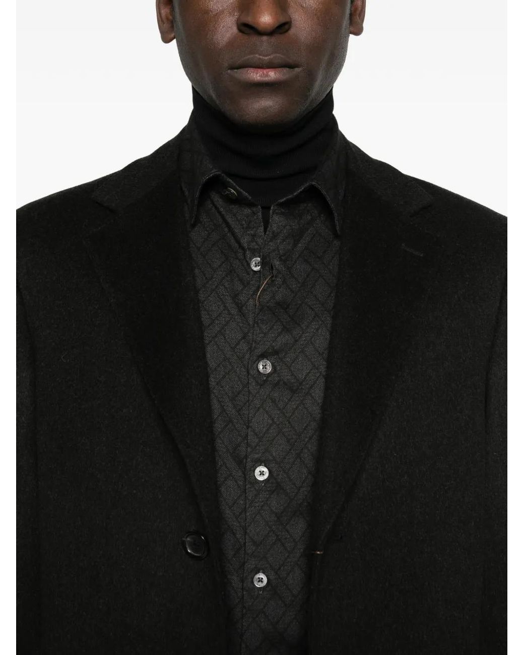 Canali Black Buttoned Coat for men