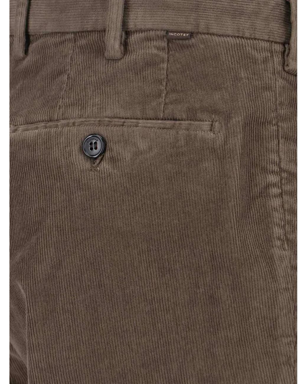 Incotex Gray Pleated Corduroy Trousers for men