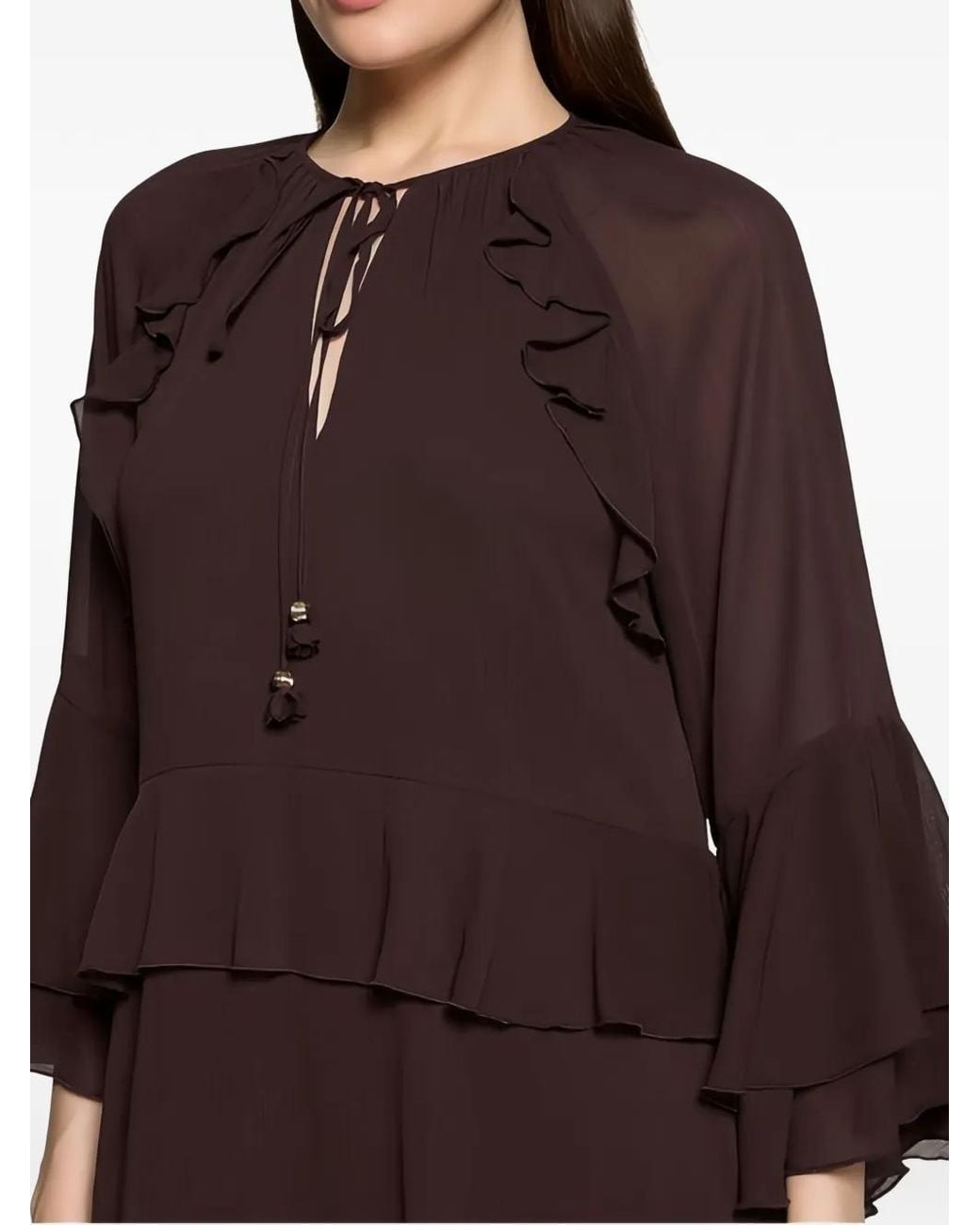 Vera Mont Brown Ruffled Tiered Mini Dress