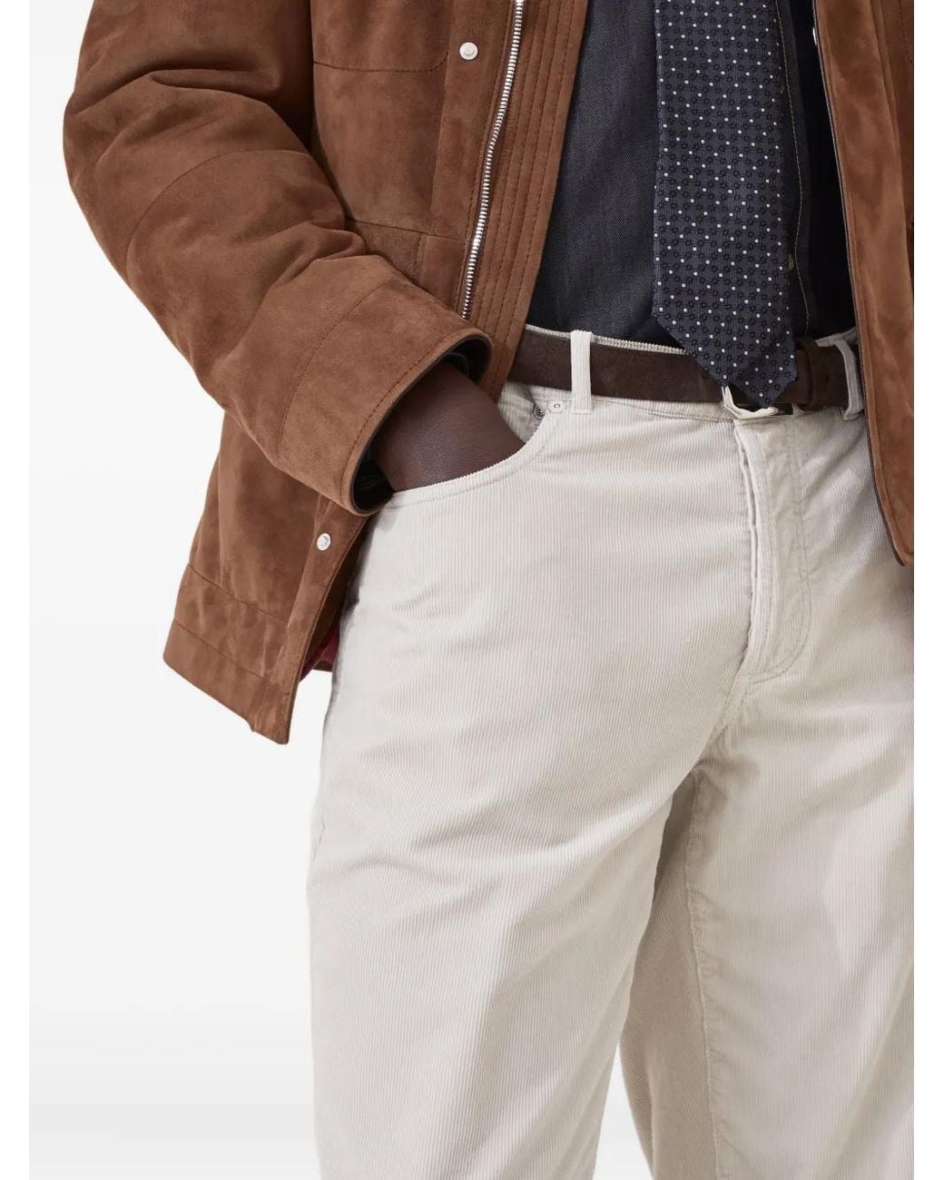 Brunello Cucinelli White Ribbed Trousers for men