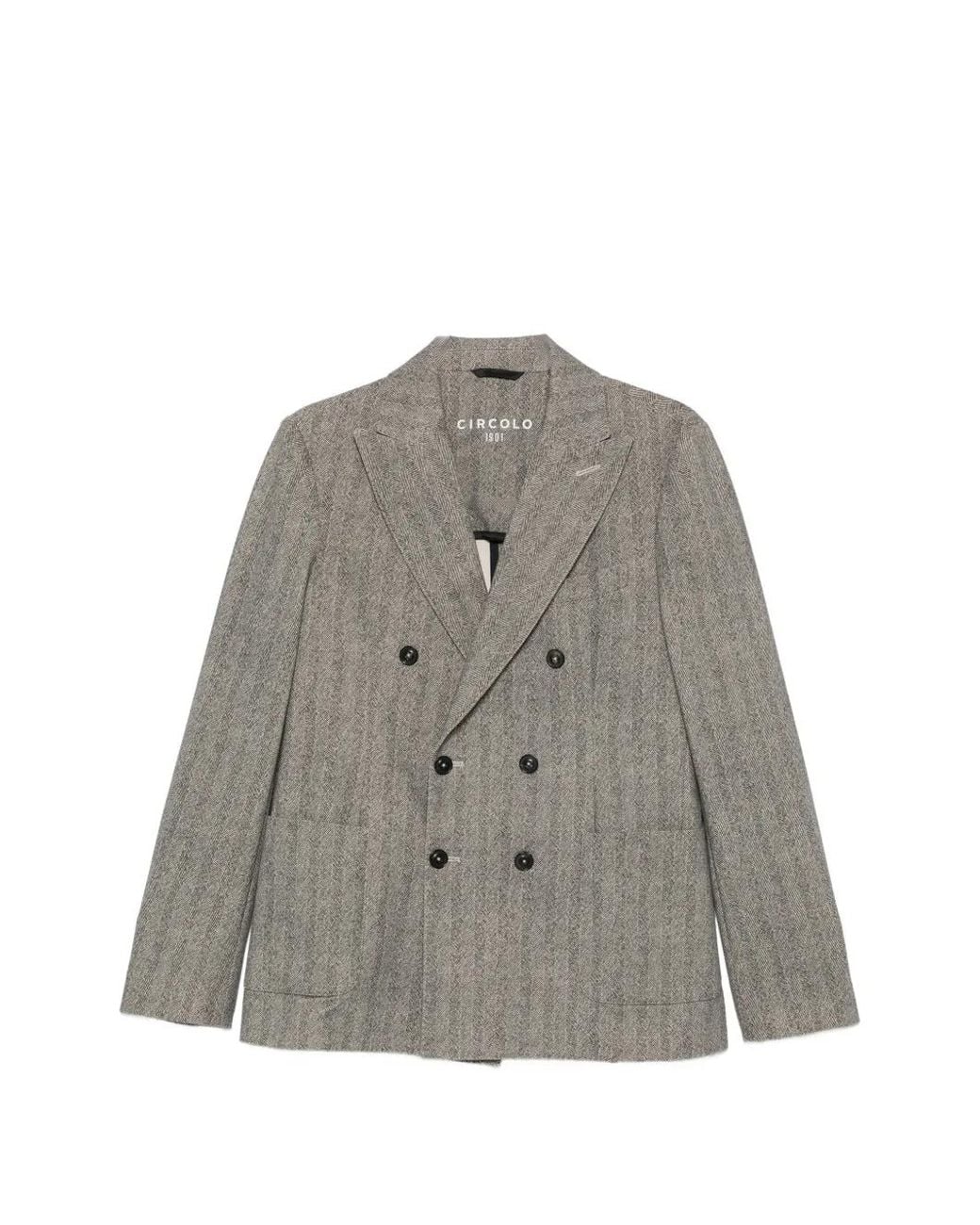 Circolo 1901 Gray Herringbone Double-Breasted Blazer for men