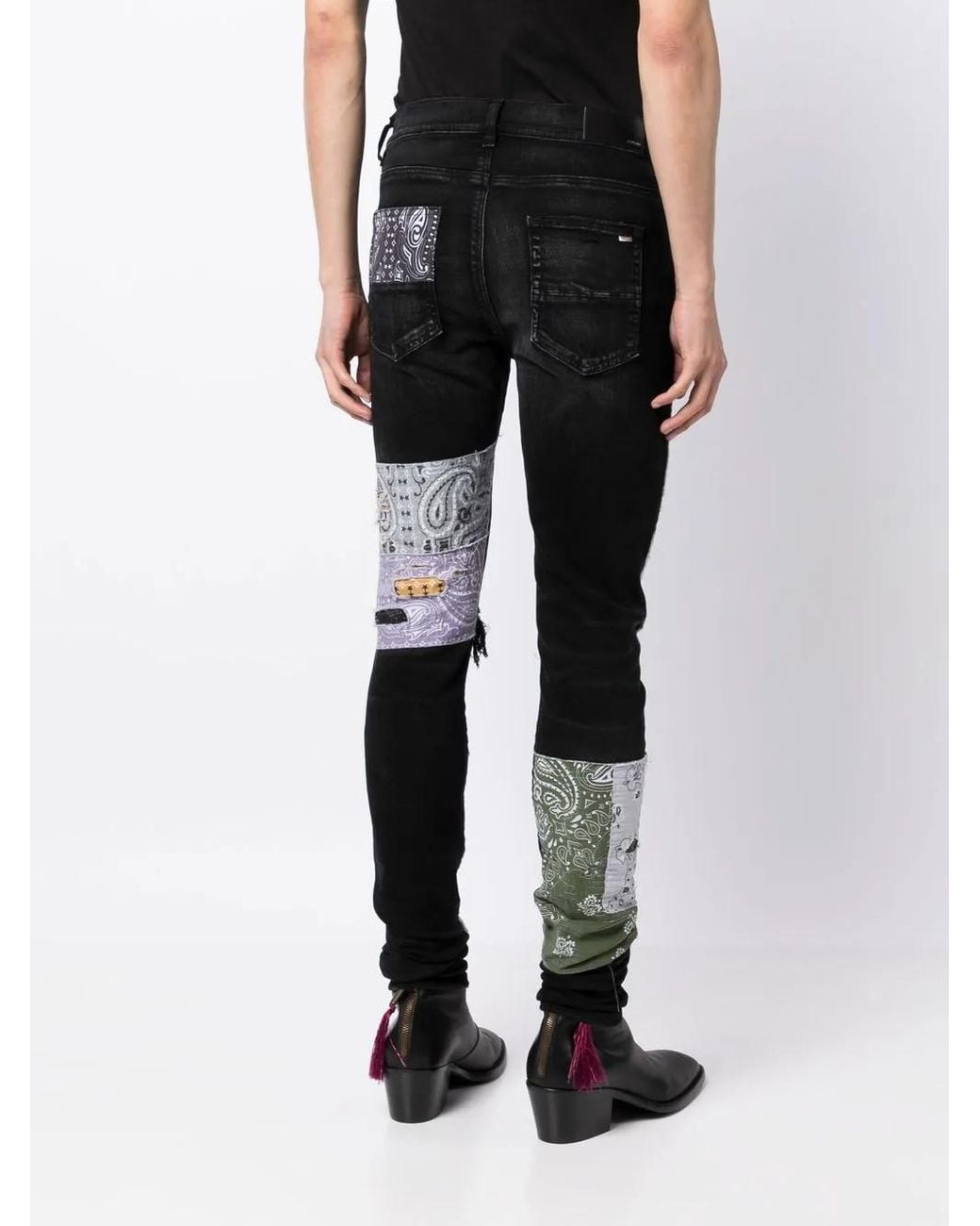 Amiri Black Bandana Art Patch Skinny Jeans for men