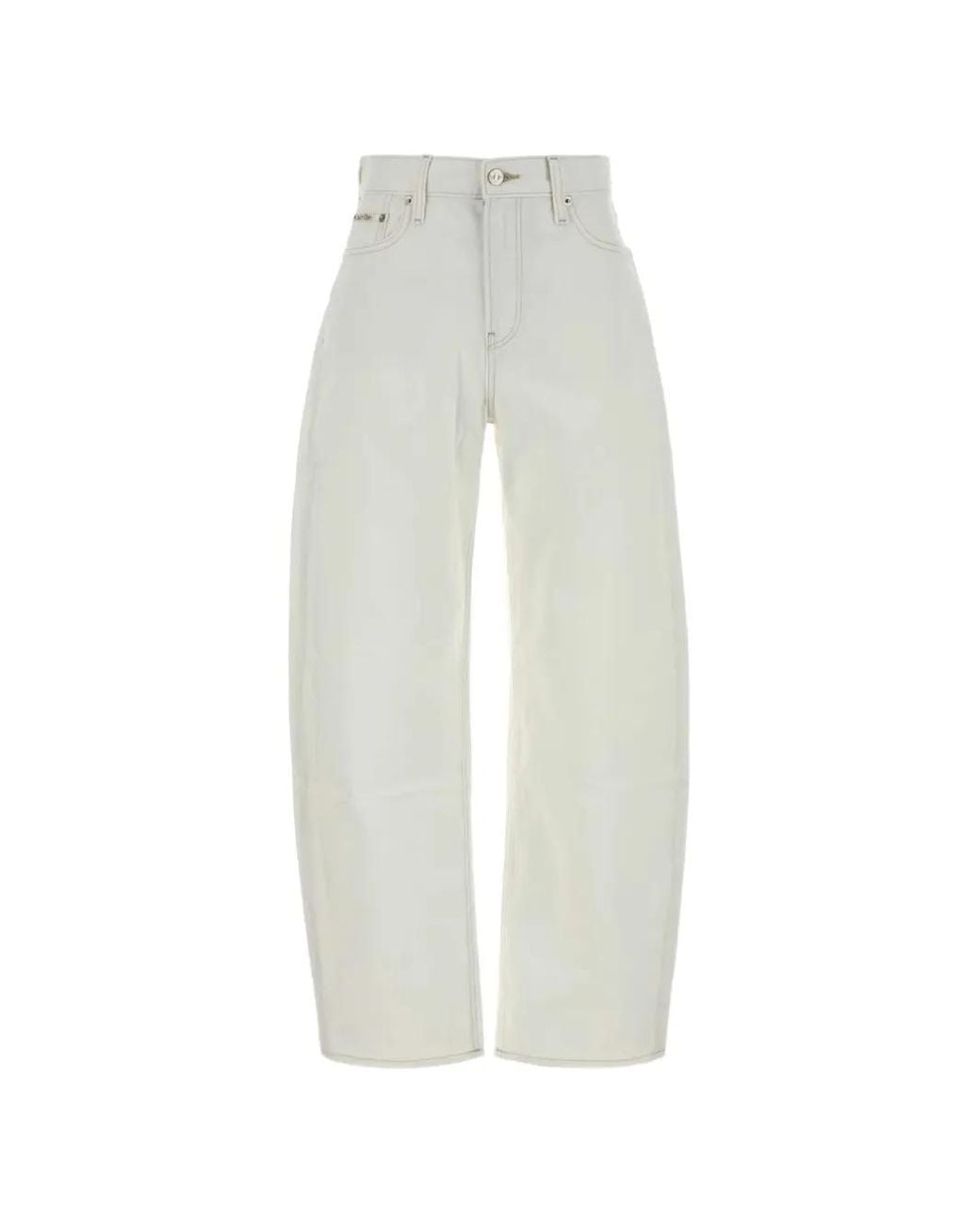 Calvin Klein White Logo-Patch Wide-Leg Jeans
