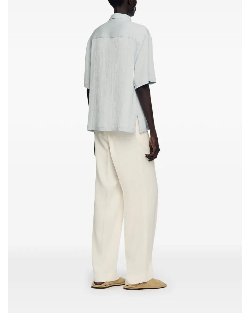 Sandro Gray Crinkled-Effect Shirt With Shark Collar for men