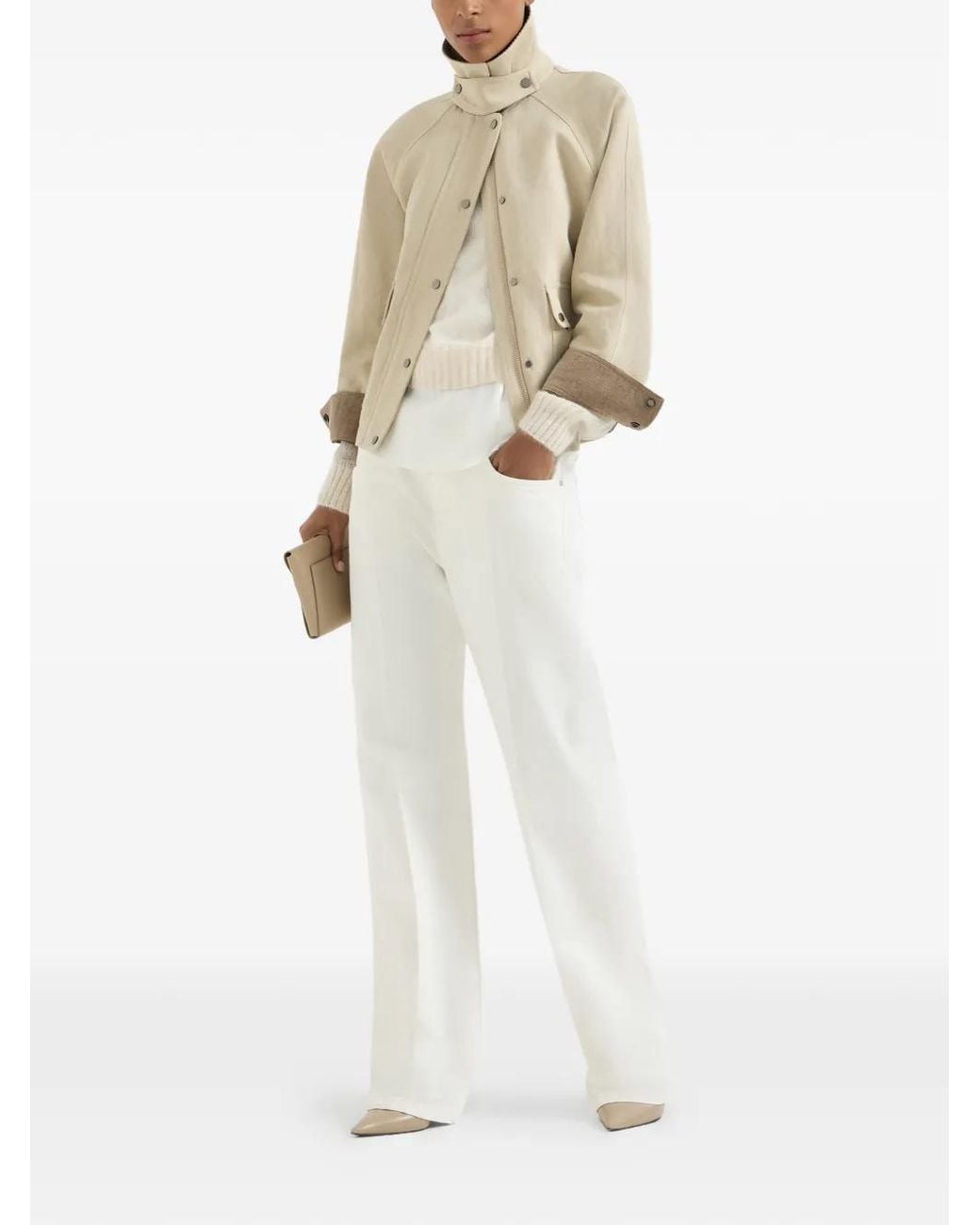 Brunello Cucinelli Natural Corduroy-Collar Jacket