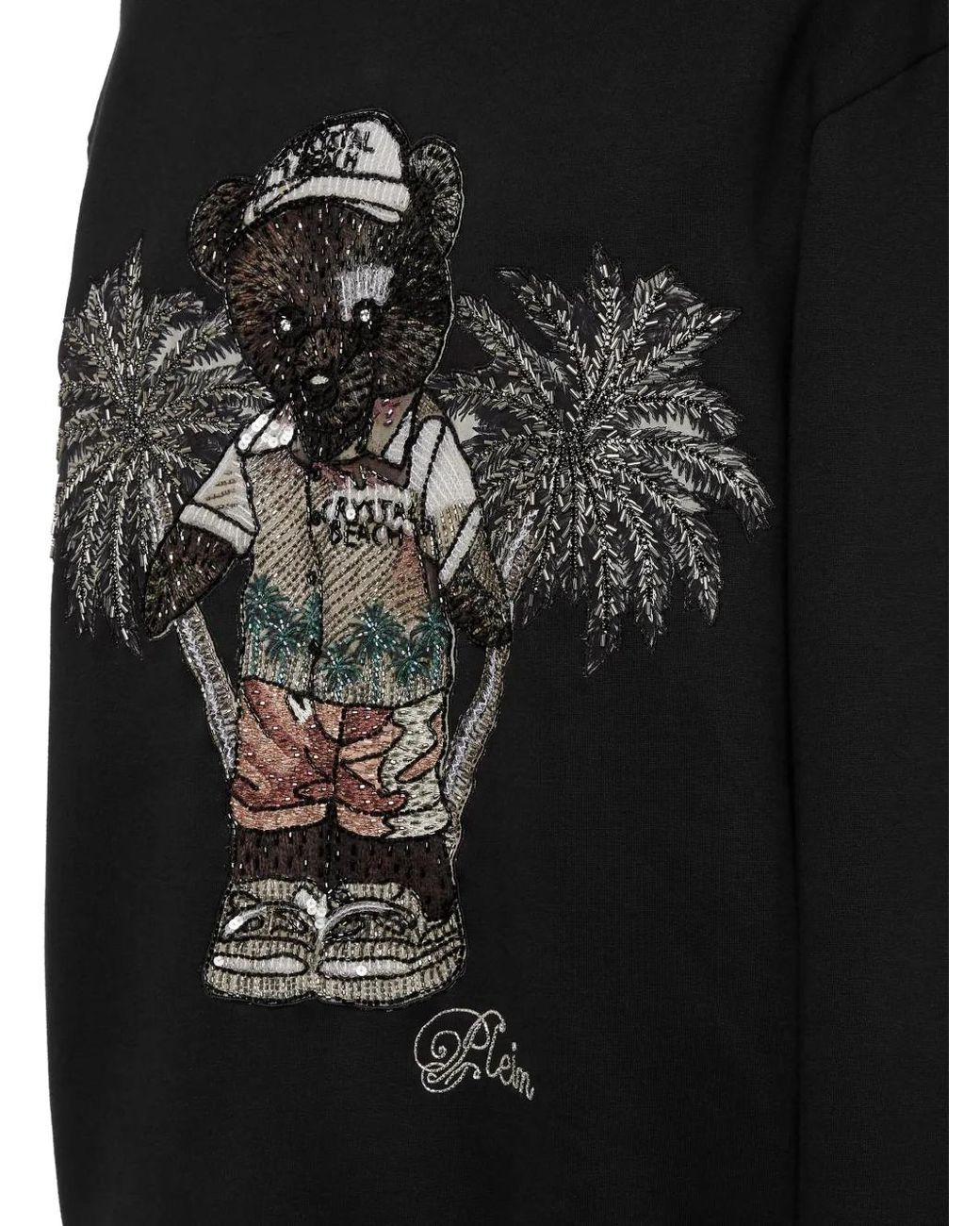 Philipp Plein Black Hoodie Teddy Palms